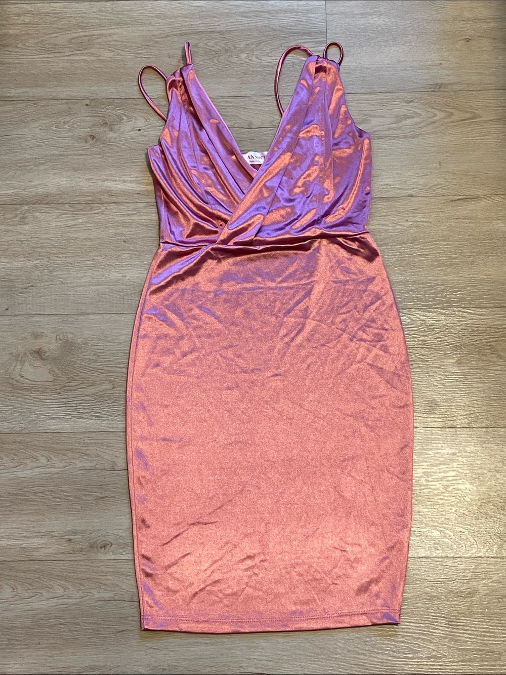 Satin V-Neck Mini Dress in Rose